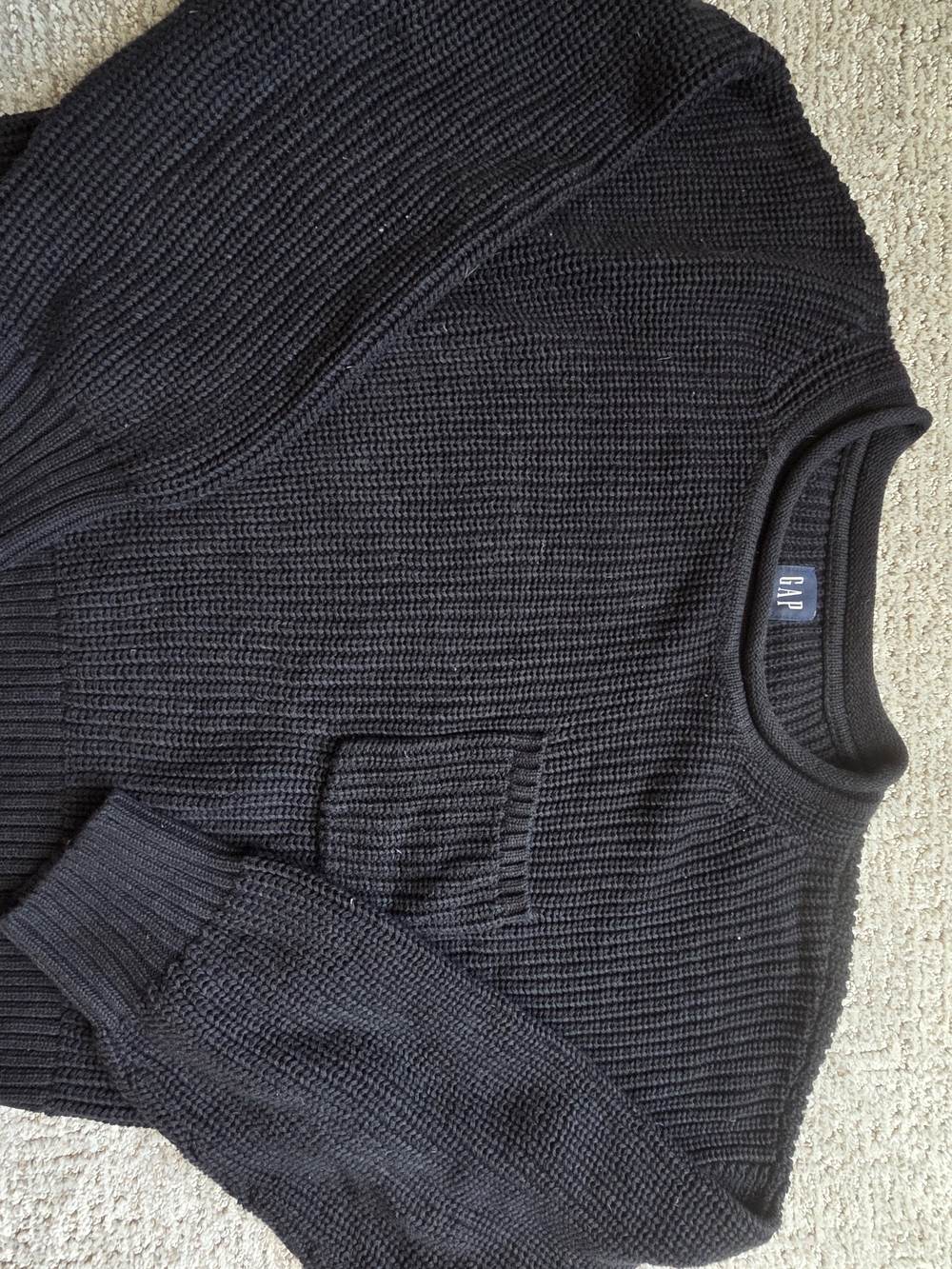 GAP Women's Black Textured Knit Crewneck Sweater